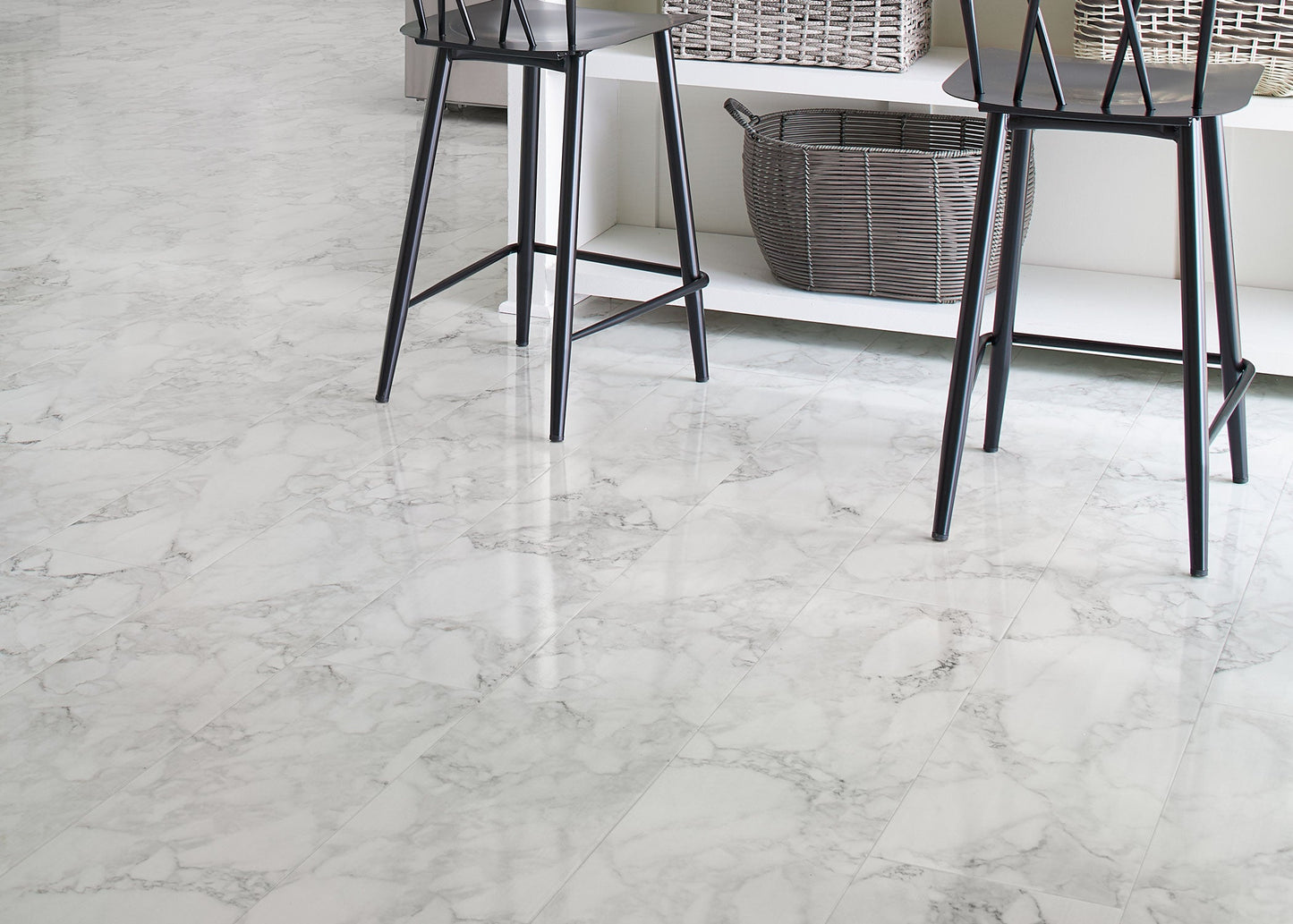 10mm Trevi Fountain Marble High Gloss Waterproof Laminate Flooring 9.6 in. Width x 54.4 in. Length